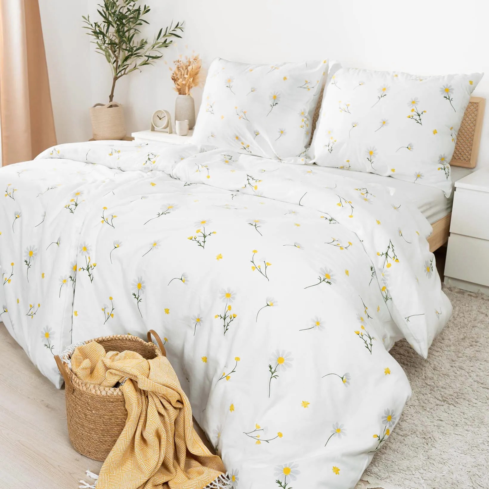 Goldea flanelové posteľné obliečky - harmanček 140 x 200 a 70 x 90 cm