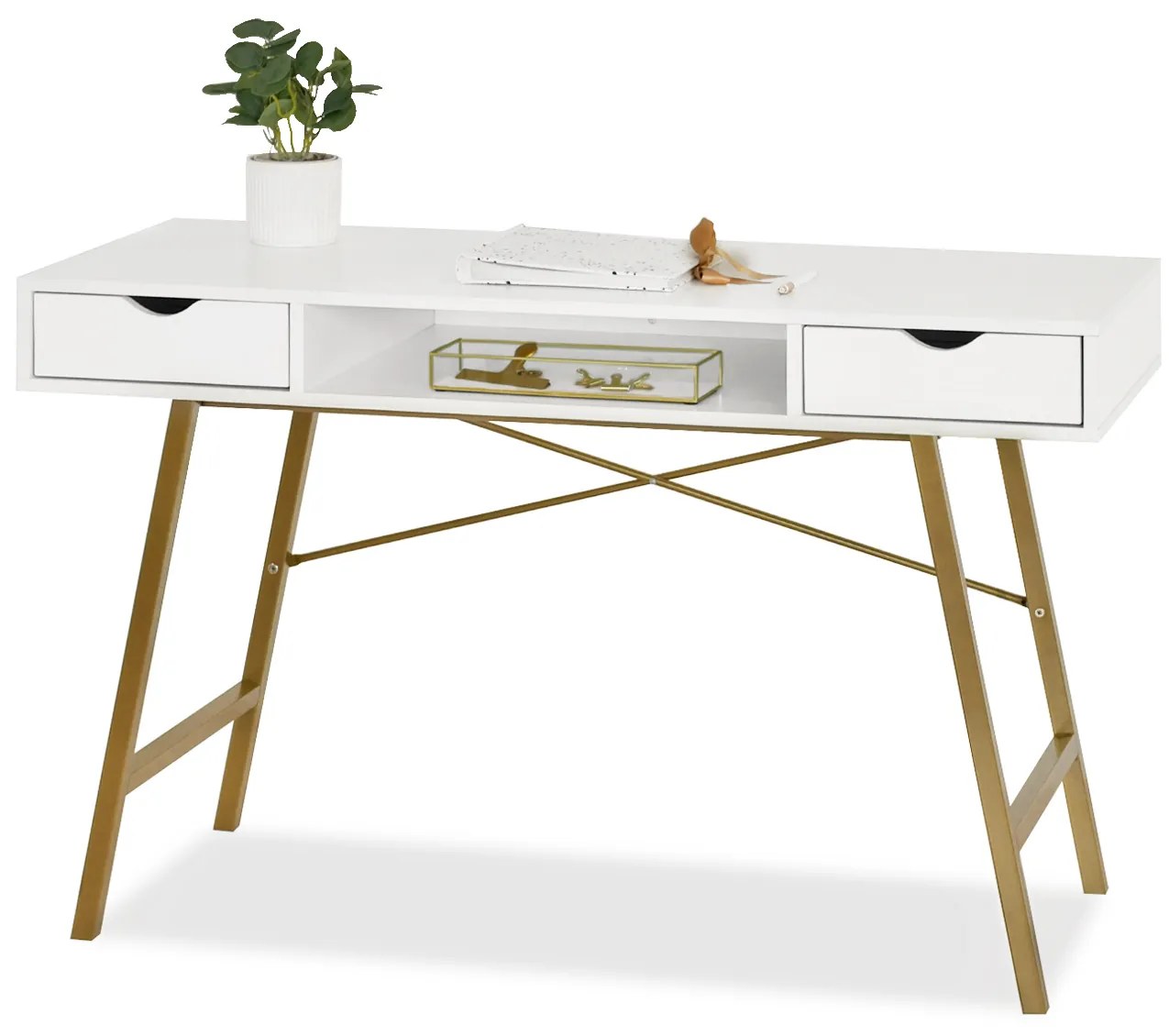 PC stolík Gavon (biele drevo + zlatá). Akcia -28%. Vlastná spoľahlivá doprava až k Vám domov. 1109755