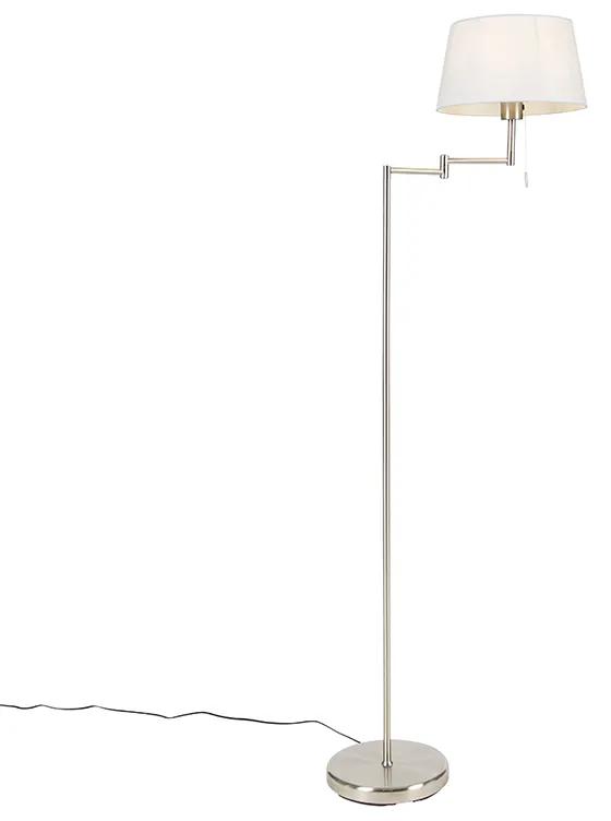 Klasická stojaca lampa oceľ s bielym nastaviteľným tienidlom - Ladas