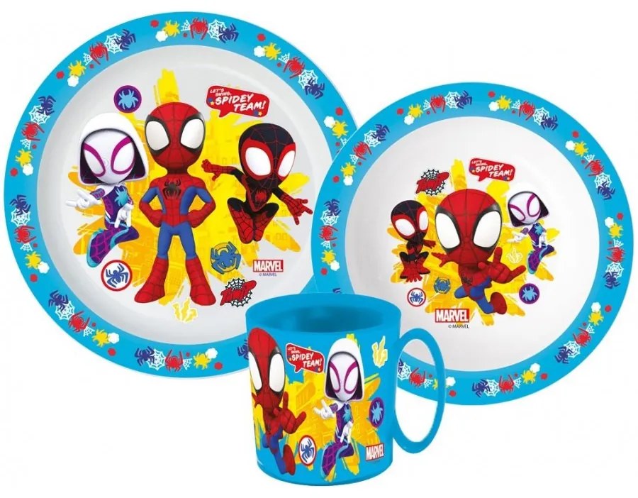 Súprava plastového riadu Spidey Team s hrnčekom - 3 diely