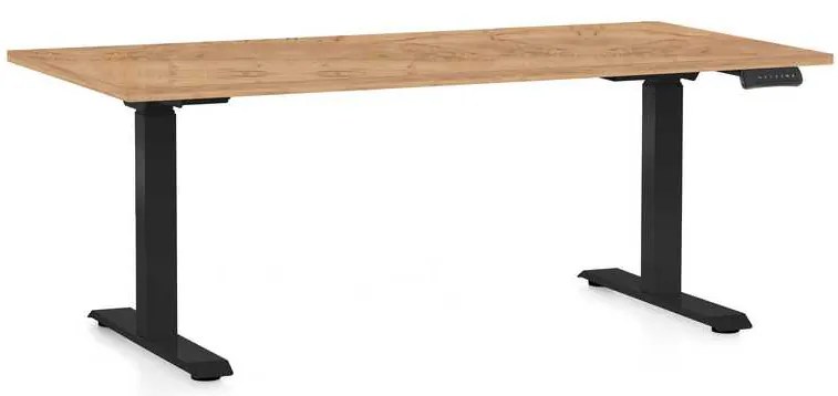 Výškovo nastaviteľný stôl OfficeTech D, 160 x 80 cm, čierna podnož, dub kraft