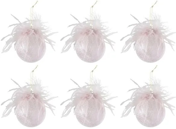 Ružové ozdoby s pierkami - 6ks - Ø 8 cm