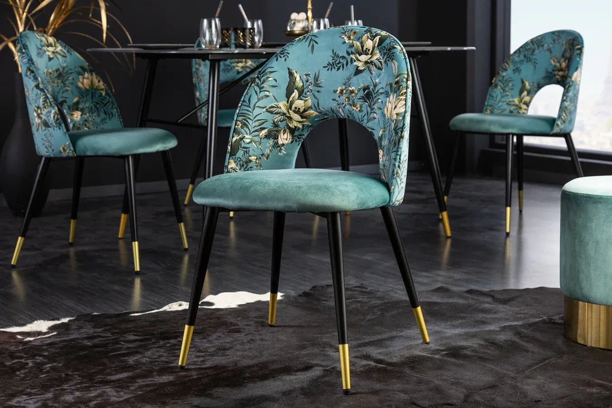 Stolička BOUTIQUE zamatové tyrkysová