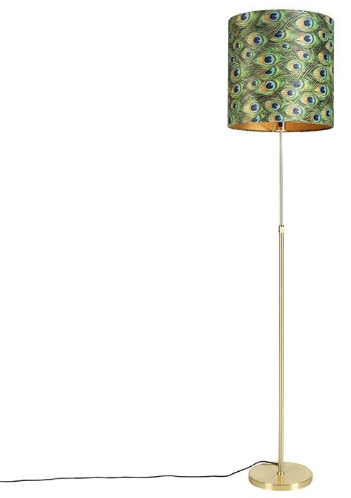Stojaca lampa zlatá/mosadzná s tienidlom z velúru Peacock 40/40 cm - Parte
