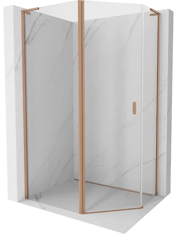 Mexen Mist L, päťuholníkový sprchový kút s krídlovými dverami, 90 x 80 cm, 8mm číre sklo, medený profil, 8A8L-090-080-65-00