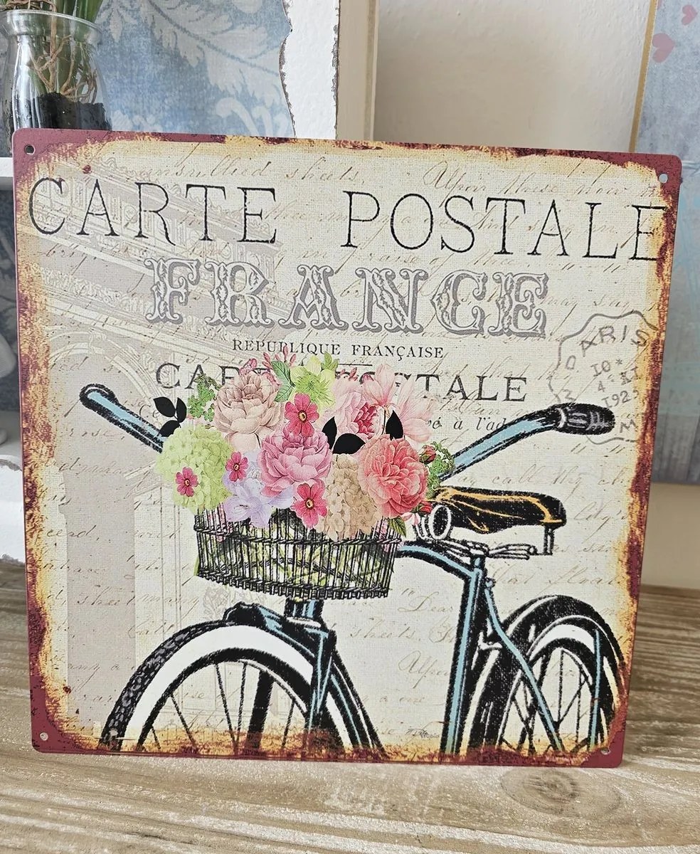 Nástenná kovová ceduľa s klomom Carte Postale - 30*30 cm