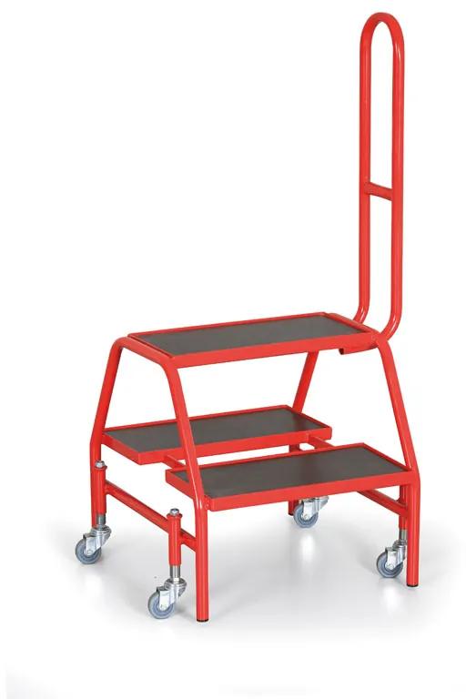 Oceľové mobilné schodíky s opornou rukoväťou, 4 odpružené kolieska, výška plošiny 46 cm