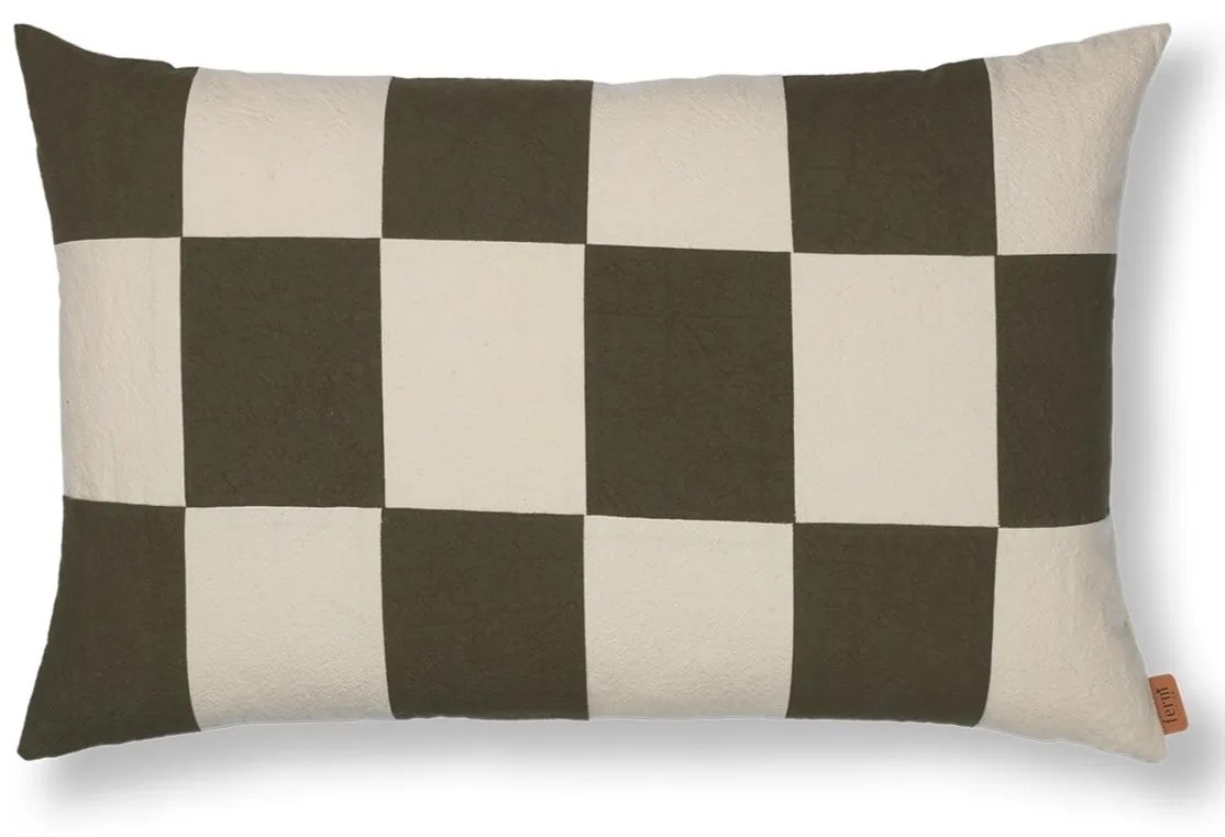 Ferm Living Bavlnený poťah na vankúš Fold Patchwork Dark Olive/Undyed 60 x 40 cm