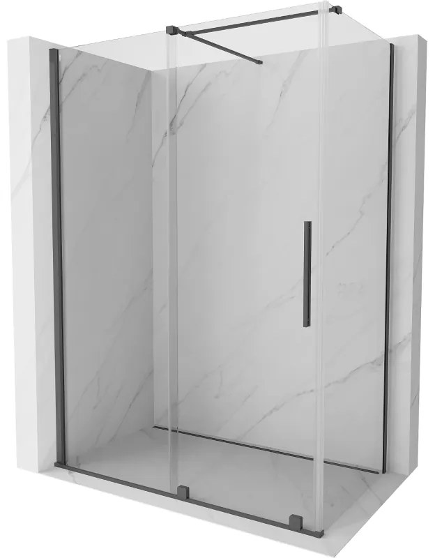 Mexen Velar, sprchový kút s posuvnými dverami 150(dvere) x 70(stena) cm, 8mm číre sklo, grafitová matná, 871-150-070-01-66