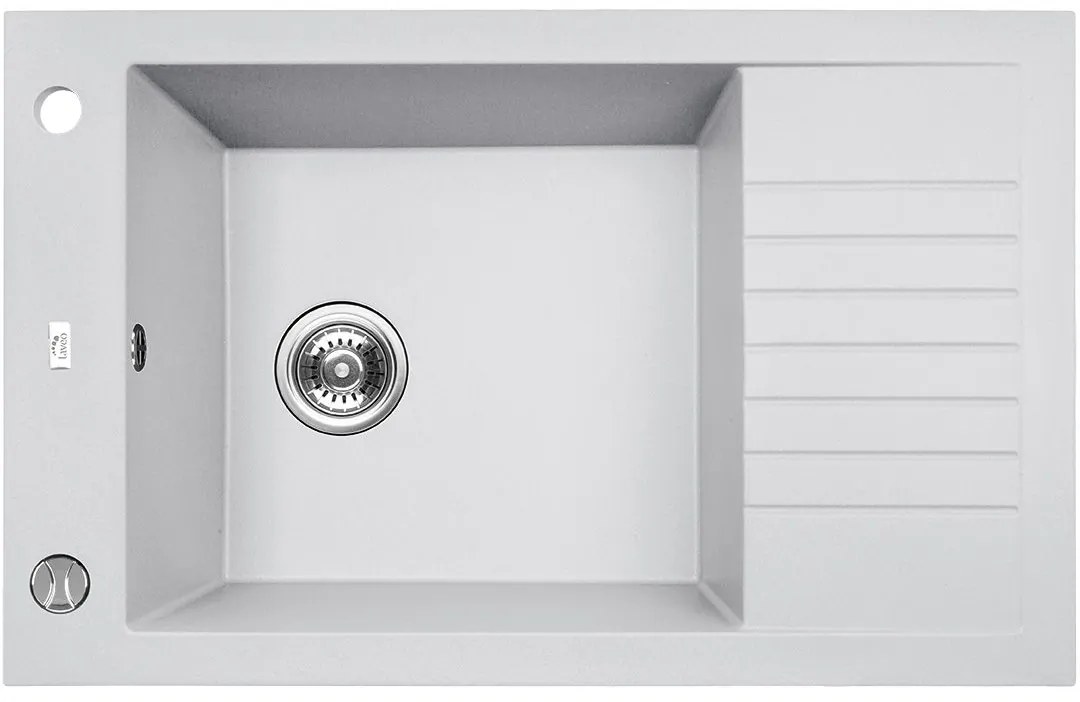 Laveo Pionier, 1-komorový granitový drez 780x500x207 s krátkym odkvapávačom, biela, LAV-SBR_613T