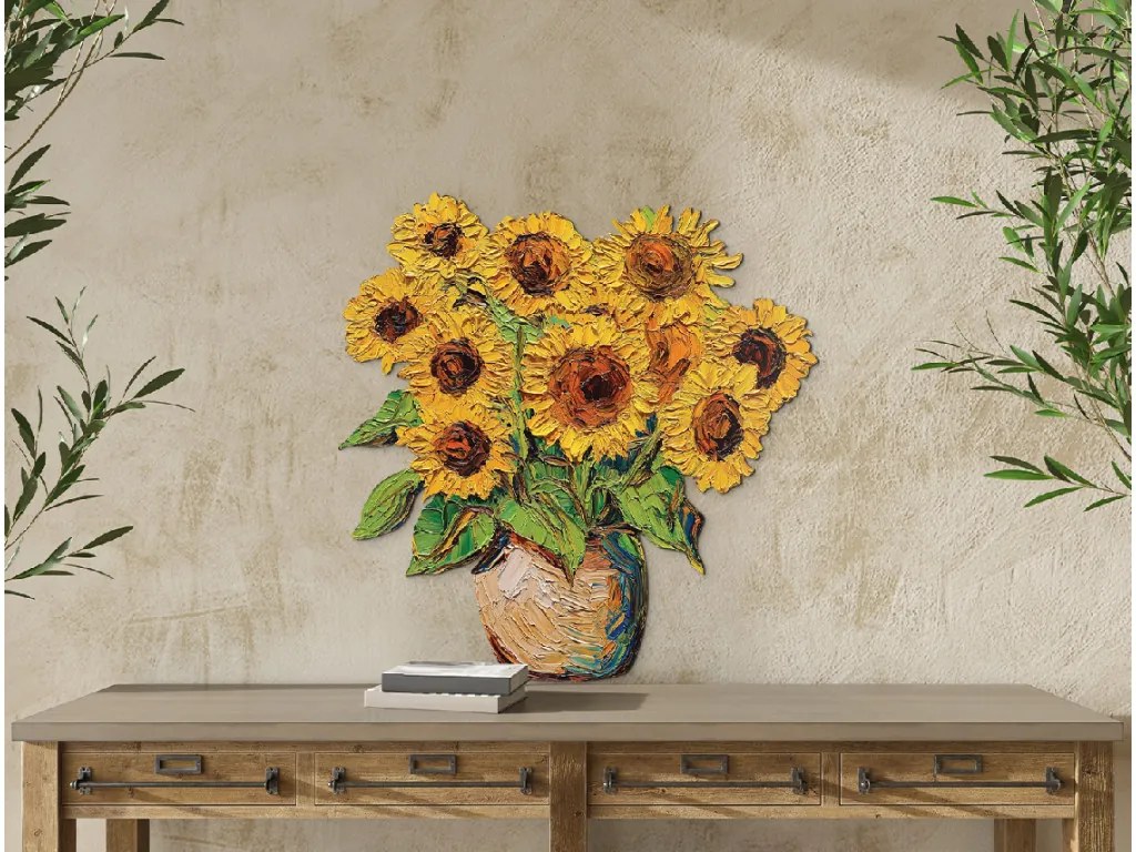 drevko | Obraz Maľované slnečnice vo váze 45 x 44 cm