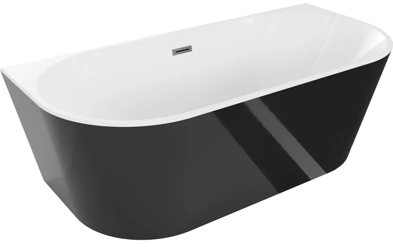 Mexen Oval, voľne stojaca nástenná vaňa 160 x 80 cm, biela-čierna, brúsený grafit prepad, 52671608075-95