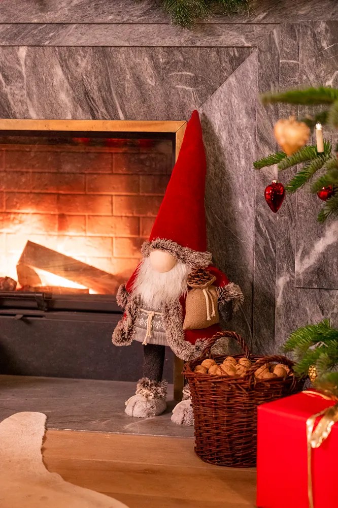 Dekoračná figúrka škriatok, 78 × 24 × 19 cm, sivá, červená