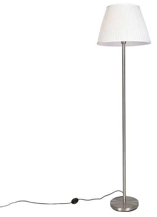 Moderná stojaca lampa oceľ s bielym plisovaným tienidlom 45 cm - Simplo