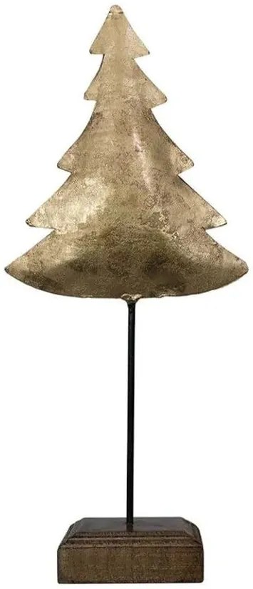 Dekorácia zlatý antik kovový stromček na drevenom podstavci - 10*8*28cm