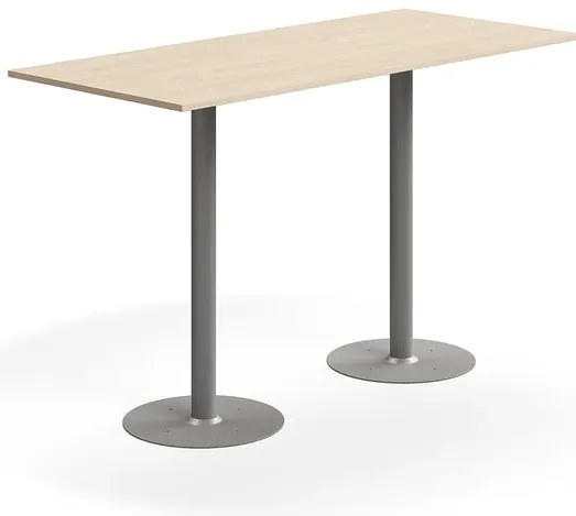 Barový stôl ALVA, 1800x800x1100 mm, s kotvením do zeme, HPL, strieborná/breza