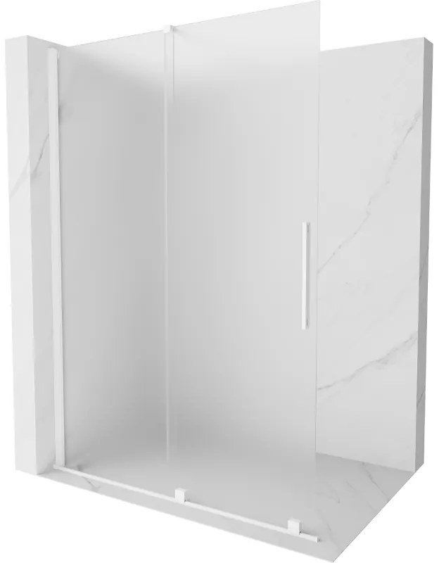 Mexen Velar, sprchová zástena s posuvnými dverami Walk-in 130 x 200 cm, 8mm sklo námraza, biela matná, 871-130-000-33-20