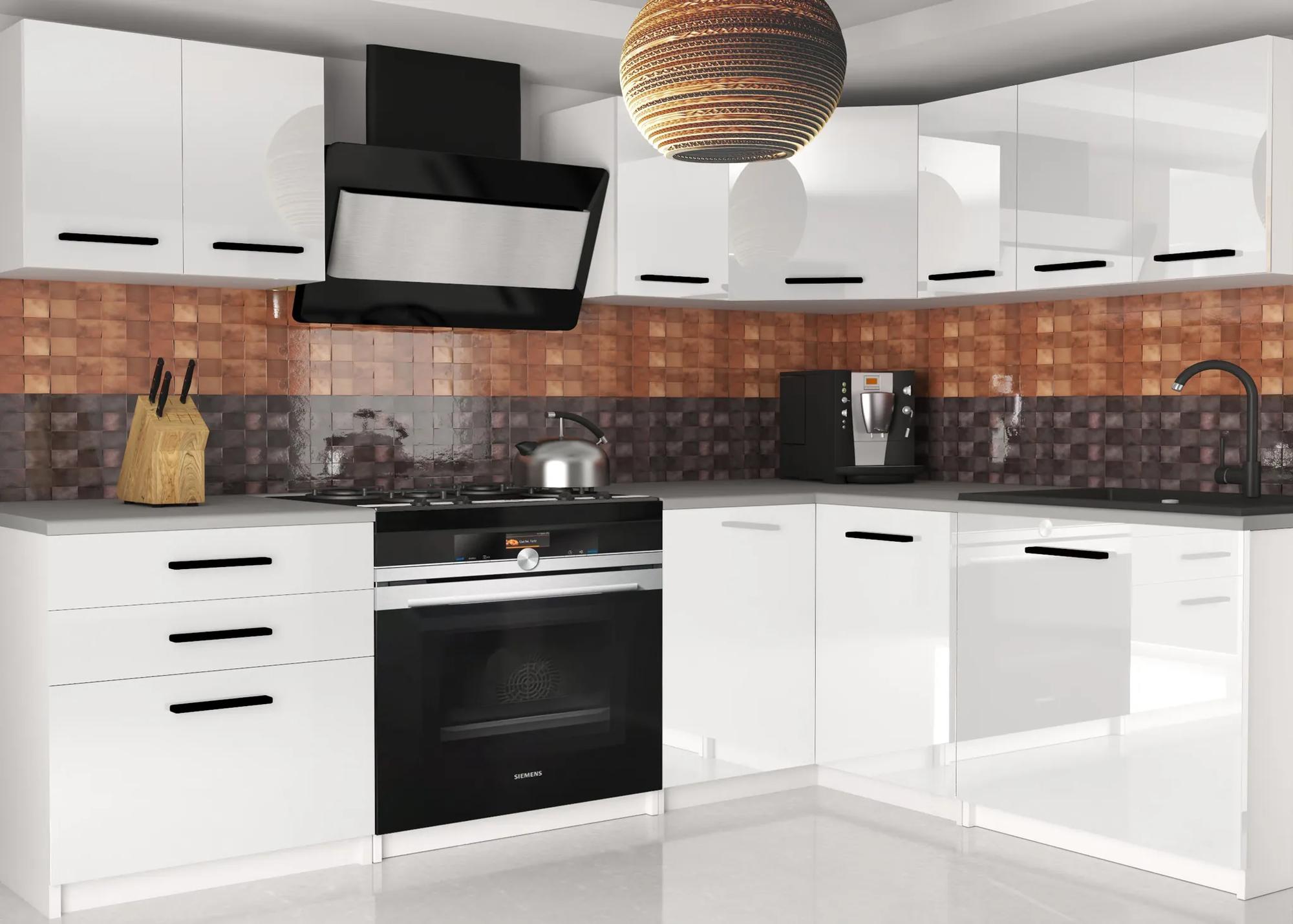 Kuchynská linka Belini 300 cm biely lesk s pracovnou doskou Armin2 INF ARMIN2/3/WT/W/0/B1