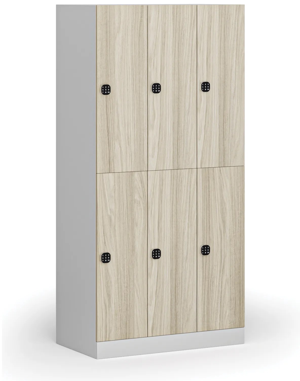 Šatníková skrinka S1 s úložnými boxmi, 6 boxov, 1850 x 900 x 500 mm, demont, kódový zámok, laminované dvere, dub prírodný