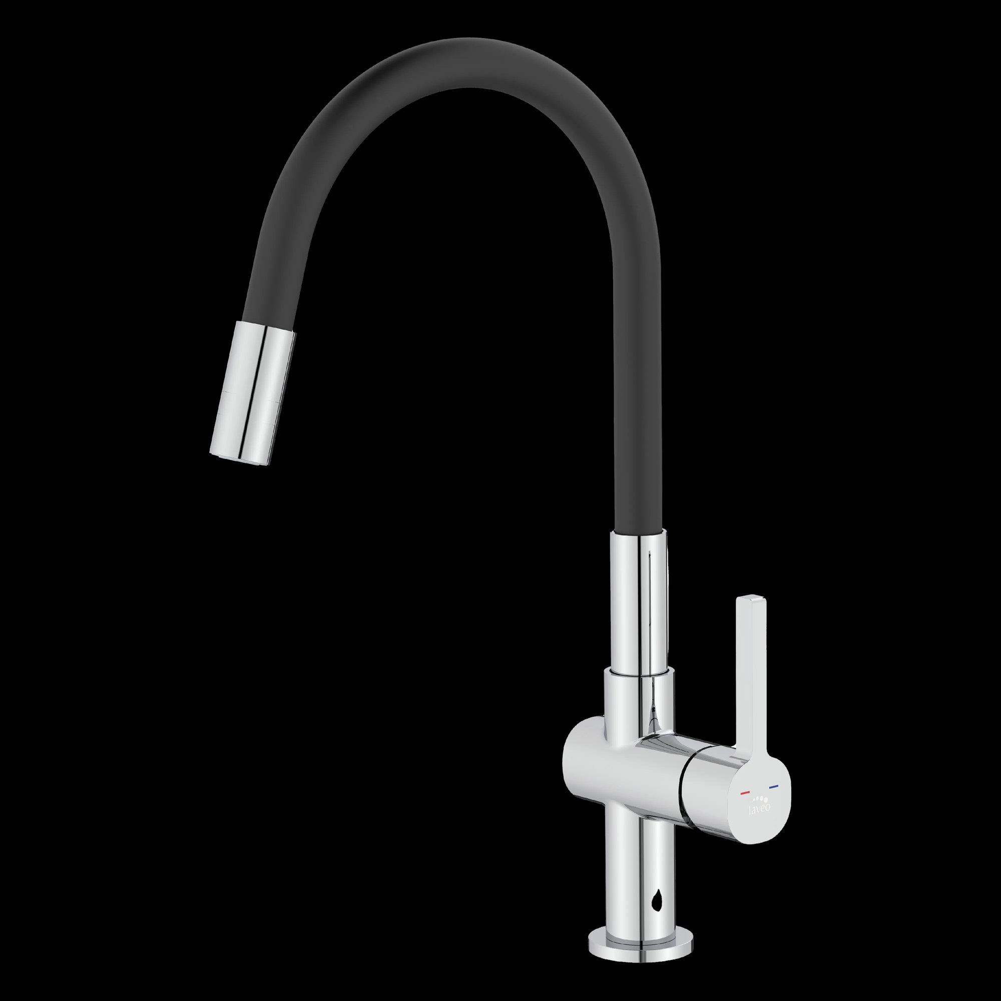 Laveo Alita, stojanková drezová batéria s elastickým ramenom, 2-funkčný výtok, čierna matná-chrómová, LAV-BVA_762D