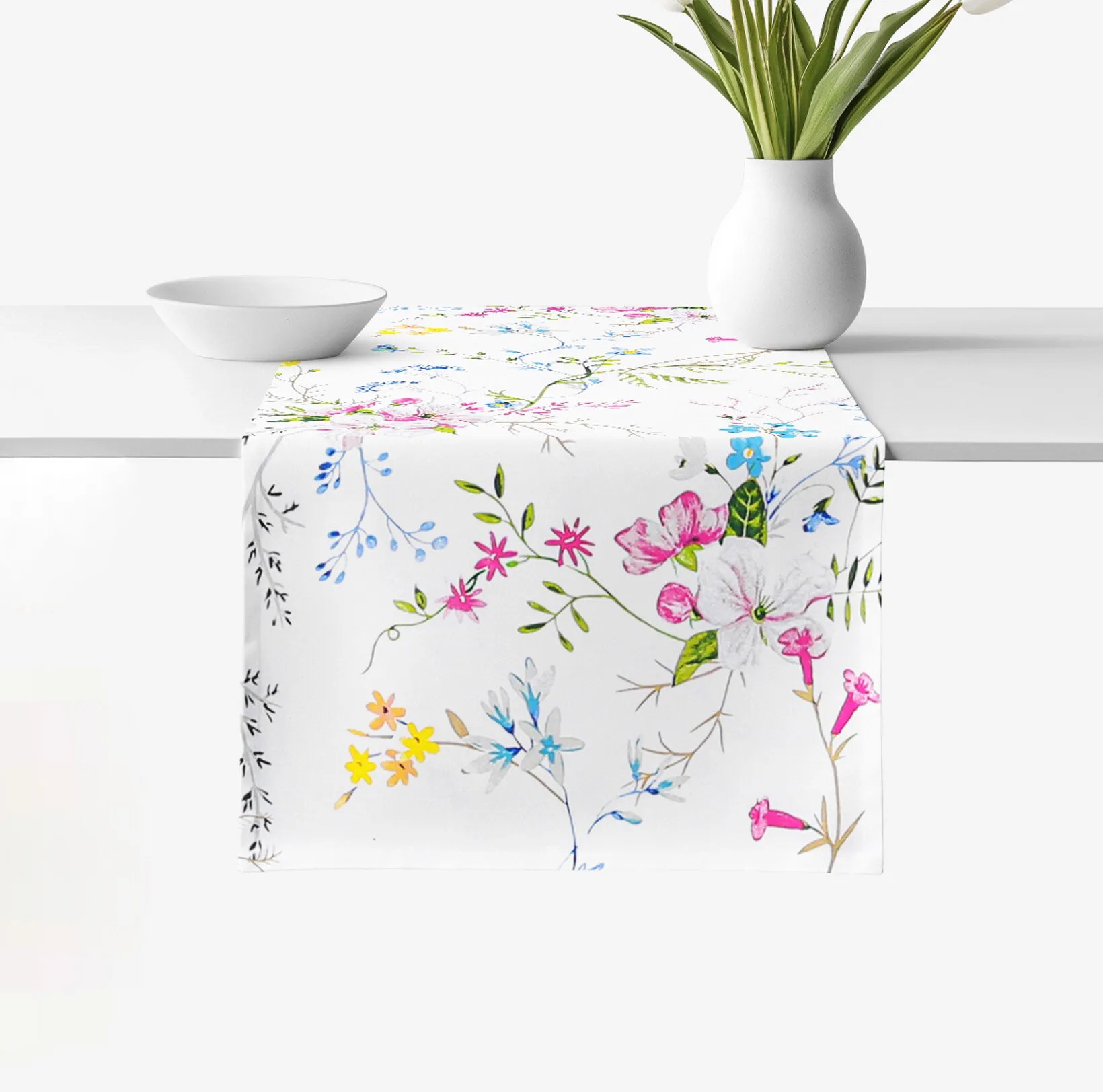 Goldea behúň na stôl 100% bavlnené plátno - maľované lúčne kvety 35x180 cm