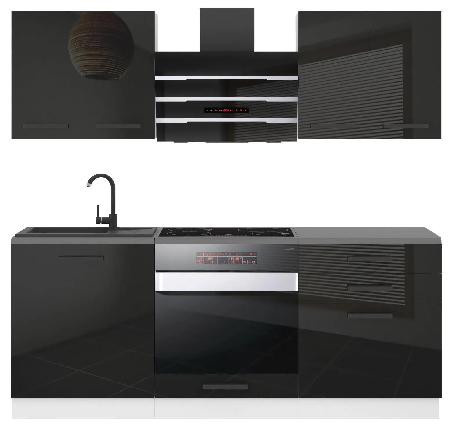 Kuchynská linka Belini Premium Full Version 180 cm čierny lesk s pracovnou doskou MARY