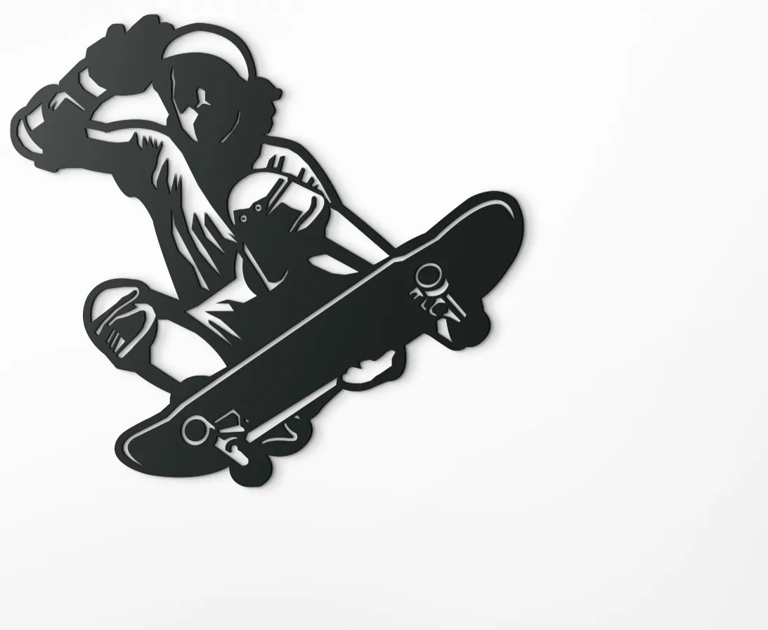 drevko Drevená nálepka na stenu Skateboardista Rozmer obrazu: 30 x 32,5 cm, Farba dekorácie: Čierna