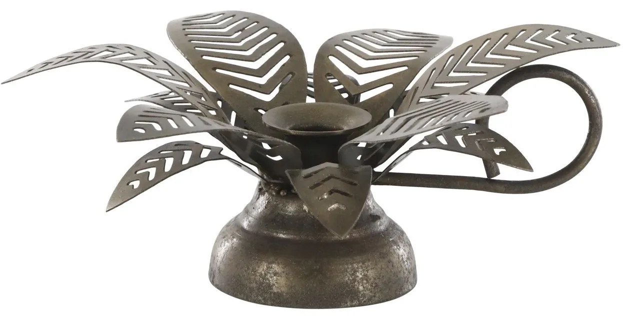 Mosadzný antik kovový svietnik na úzku sviečku kvetina Kloee - 4*13*6 cm