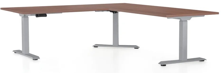 Výškovo nastaviteľný stôl OfficeTech Angle, 180 x 200 cm, sivá podnož, orech