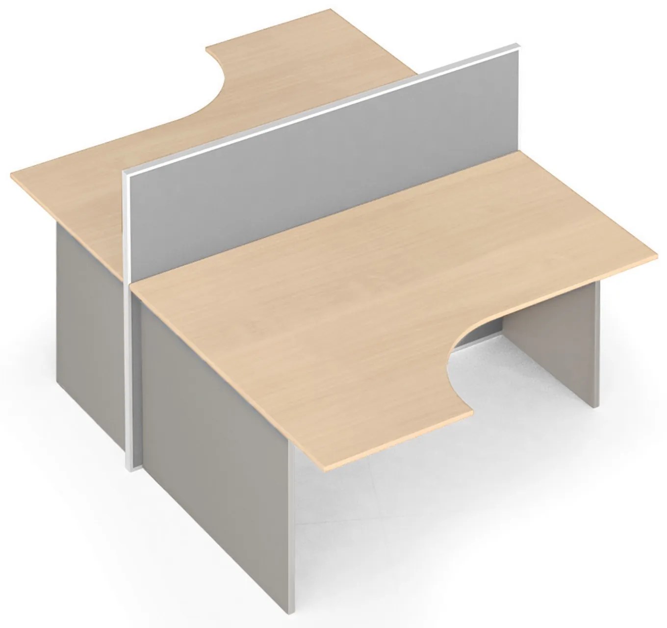 Rohový kancelársky stôl PRIMO s paravánom, nástenka, 2 miesta, sivá/breza