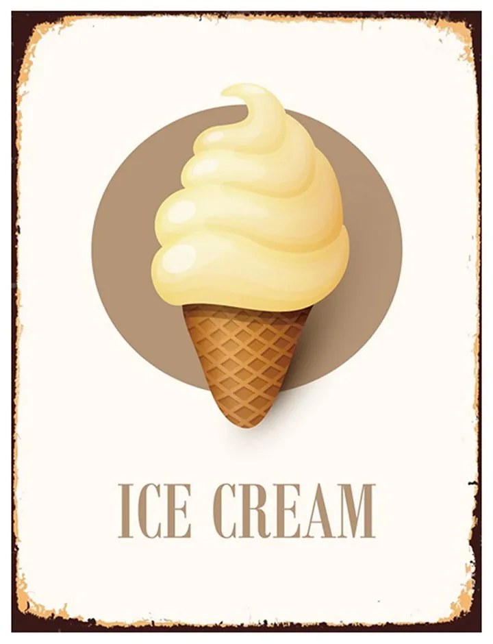 Biela antik nástenná kovová ceduľa Ice Cream - 25*1*33 cm