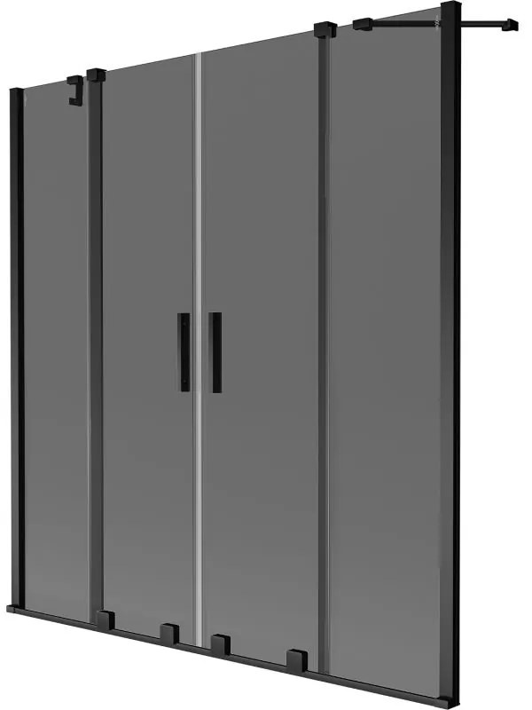 Mexen Velar Duo, 2-krídlová posuvná vaňová zástena 150 x 150 cm, 8mm šedé sklo, čierna matná, 896-150-000-42-70