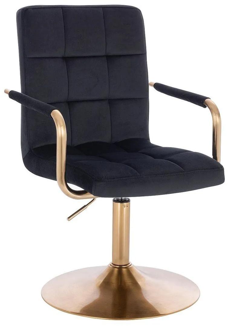 LuxuryForm DESIGN Stolička VERONA GOLD VELUR na zlatom tanieri - čierna