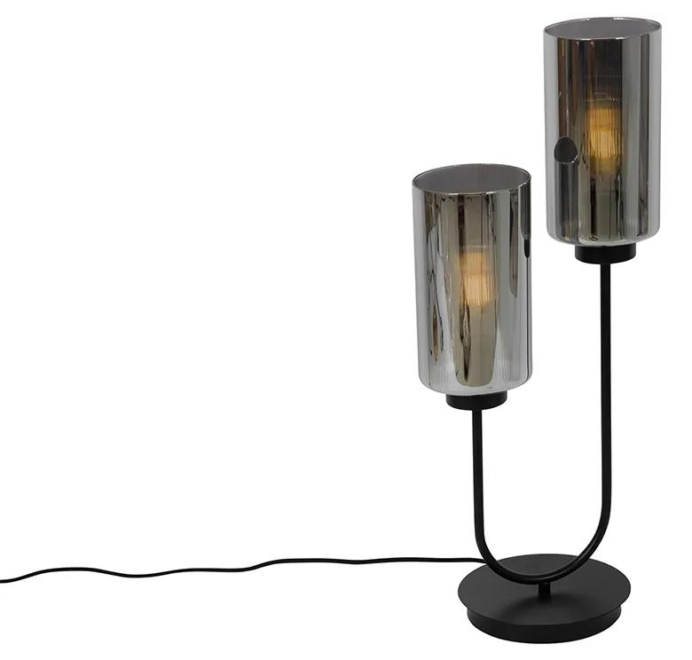 Inteligentná stolná lampa čierna s dymovým sklom 2-svetlá vrátane 2 Wifi ST64 - Laura