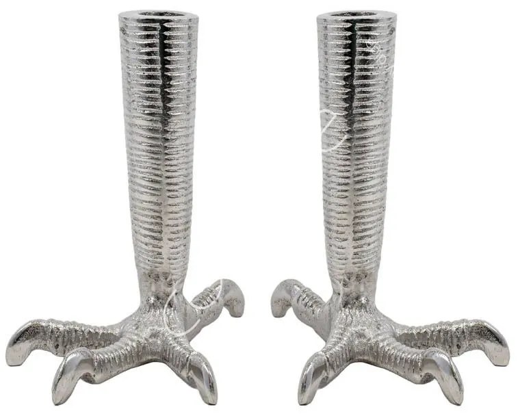 2ks strieborný kovový svietnik v tvare slepačích nôh Claw - 11 * 16 * 18cm