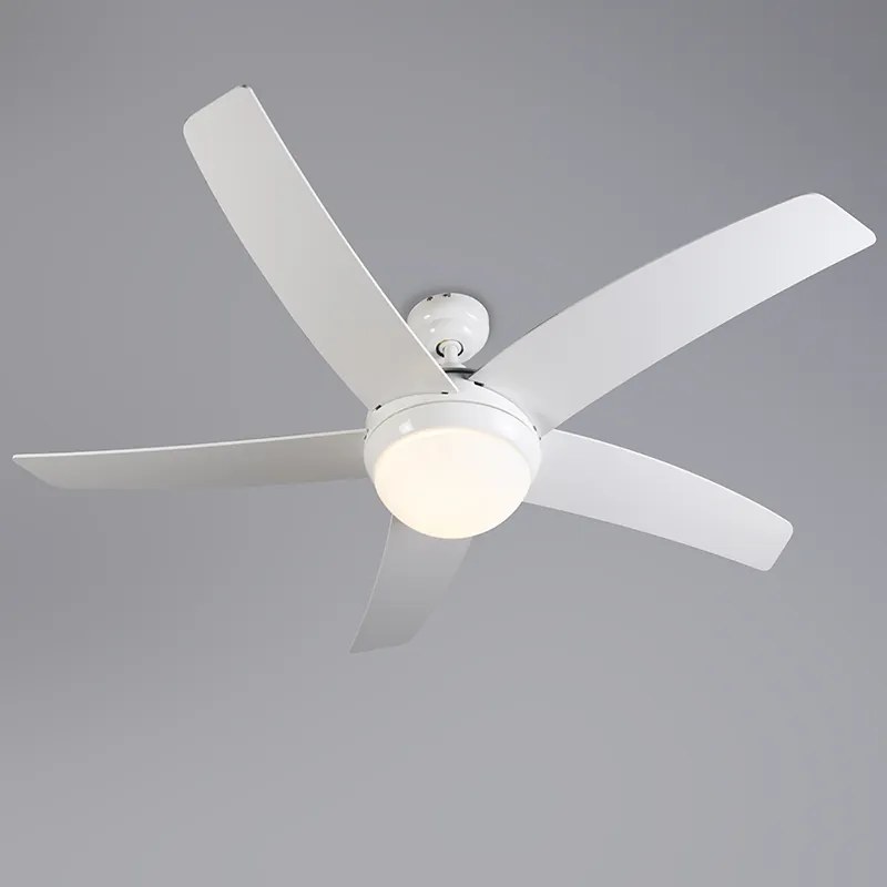 Stropný ventilátor biely s drevenou potlačou 132 cm s diaľkovým ovládaním - Cool