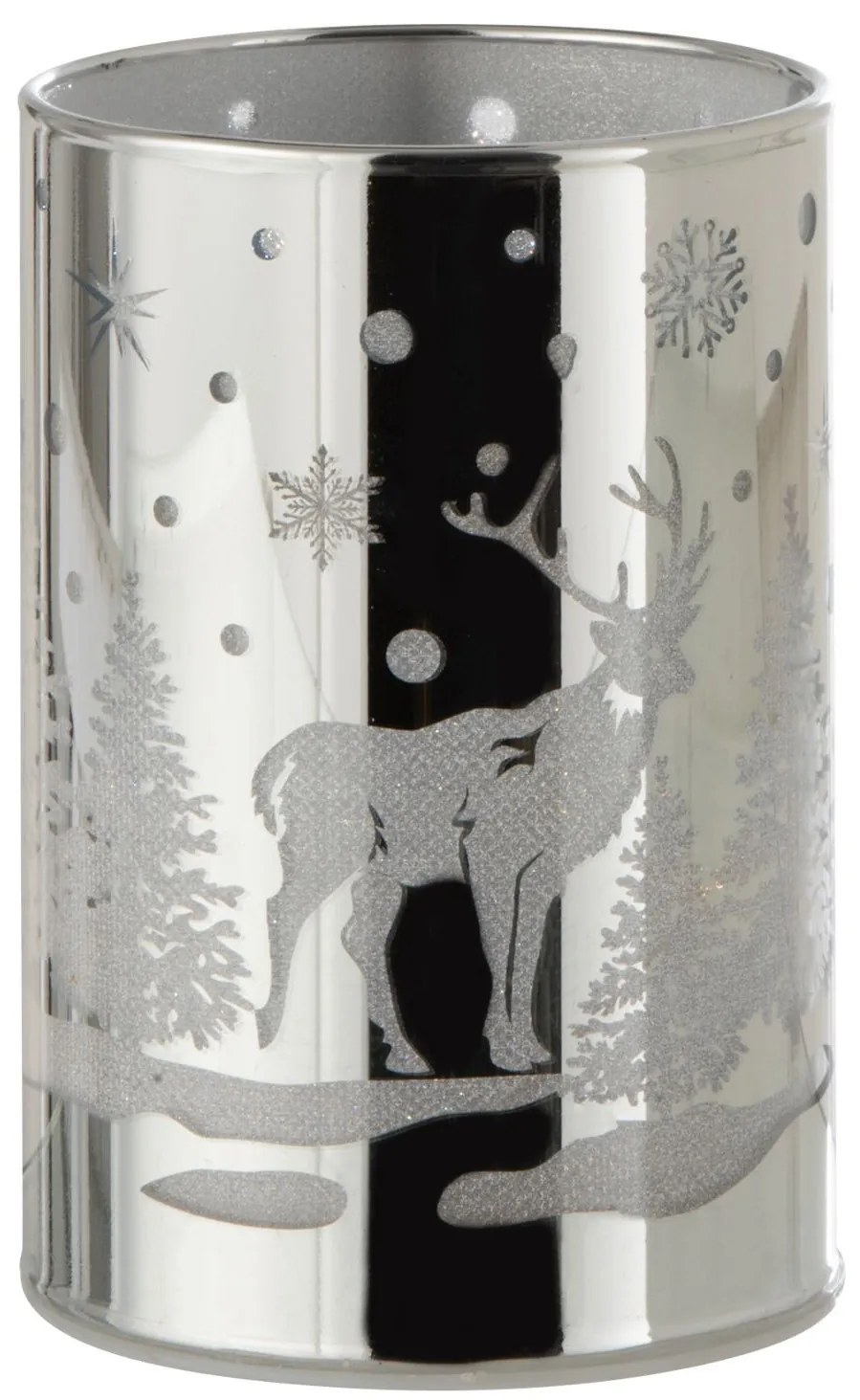 Strieborný sklenený svietnik s jeleňom a Led svetielkami - Ø 9 * 12 cm