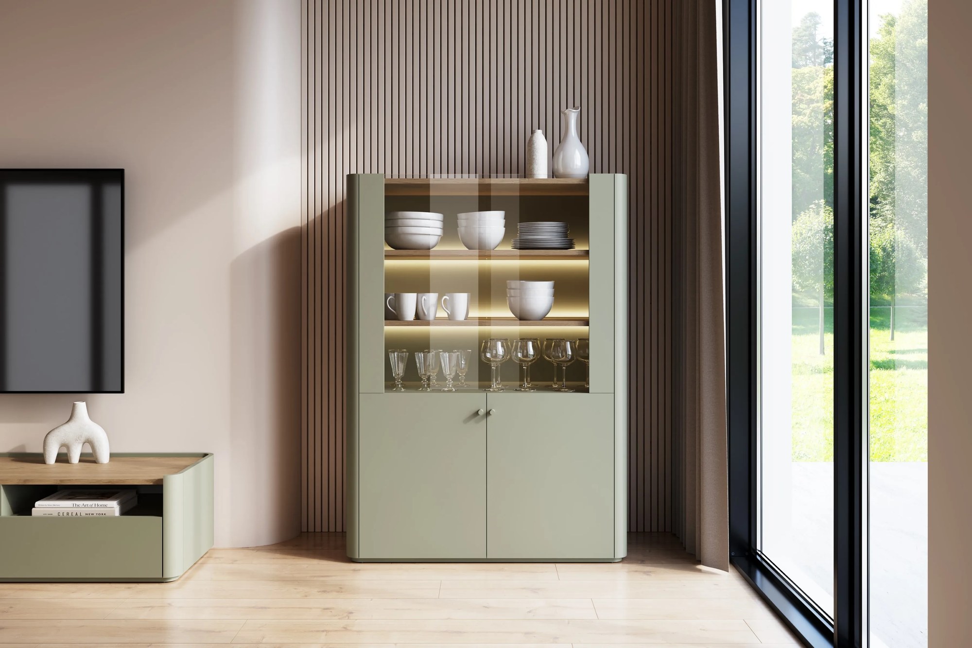 Vitrína Elivo 100 cm - eukalyptus / dub baltic dune