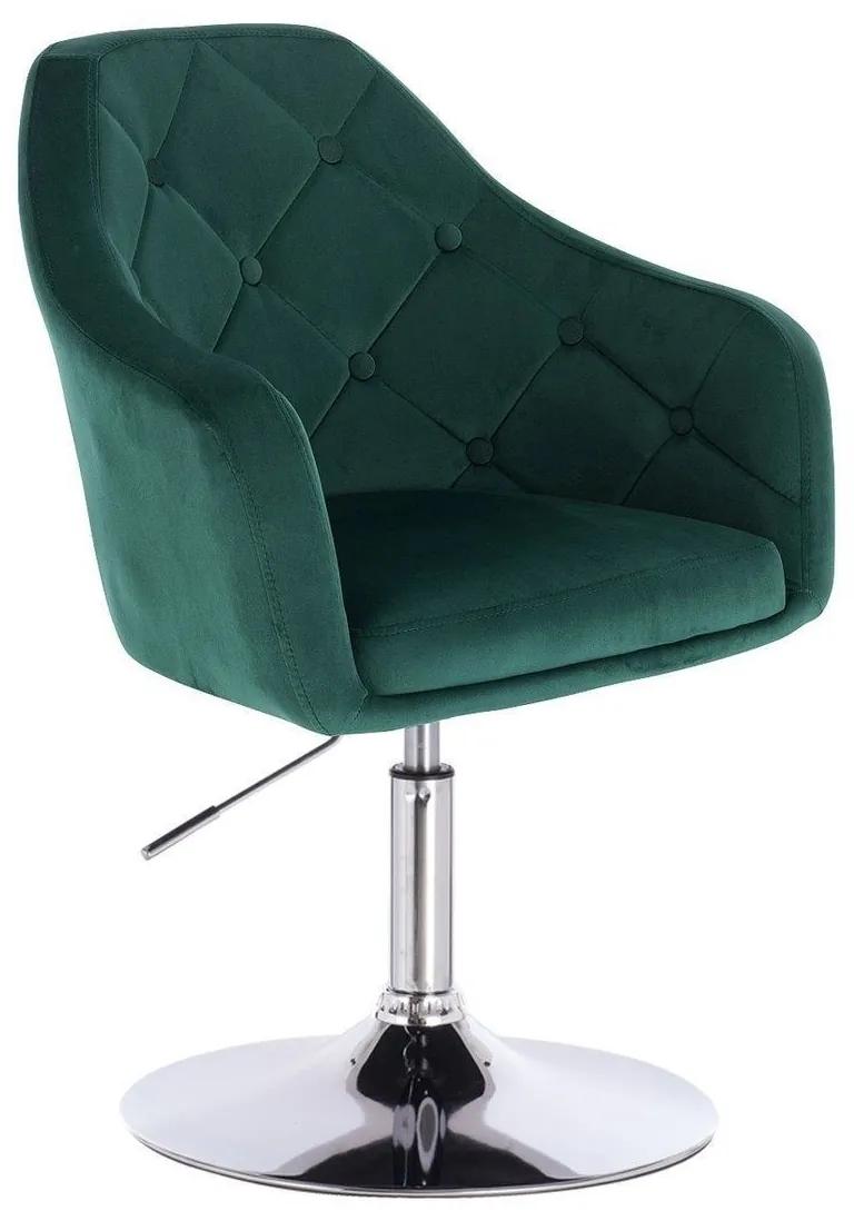 LuxuryForm DESIGN Kreslo ANDORA VELUR na striebornom tanieri - zelené