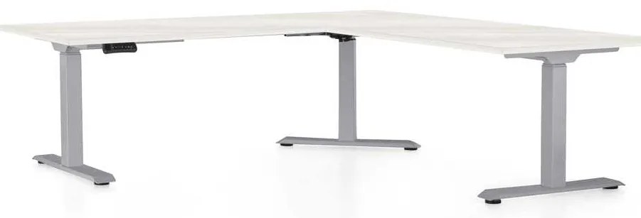 Výškovo nastaviteľný stôl OfficeTech Angle, 180 x 200 cm, sivá podnož, biely jaseň