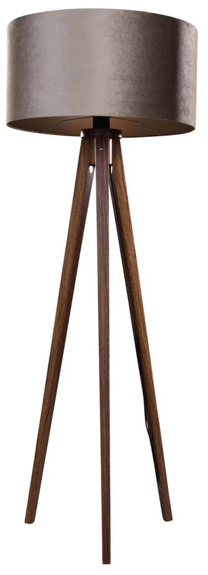 Stojacia lampa na troch nohách z orechového dreva s tienidlom z taupe zamatu 50 cm - Tripod Classic