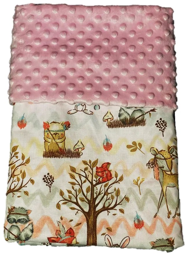 Deka Lesík/minky ružová 60x70 cm – detská deka s lesnými zvieratkami pre dievčatká
