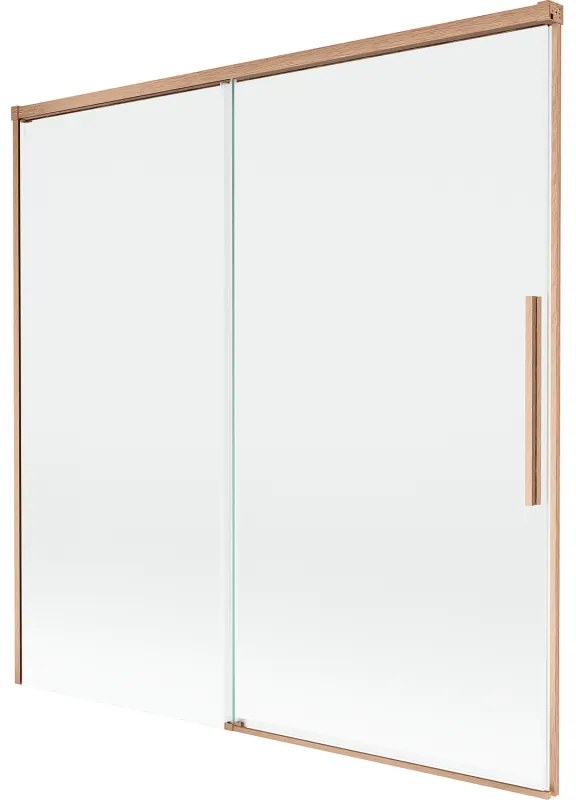Mexen Rox, 2-krídlová posuvná vaňová zástena 160 x 150 cm, 8mm číre sklo, medený matný profil, 8C9-160-001-65-00