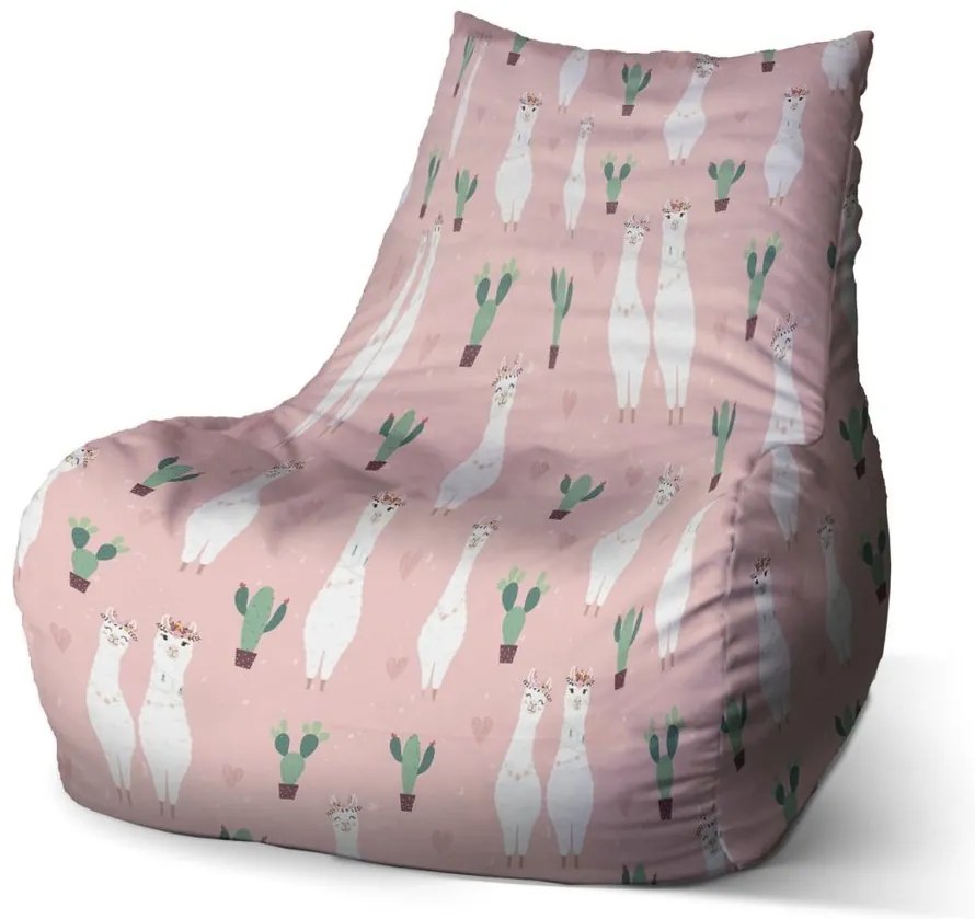 Sedací vak Bean lama a kaktusy, ružová
