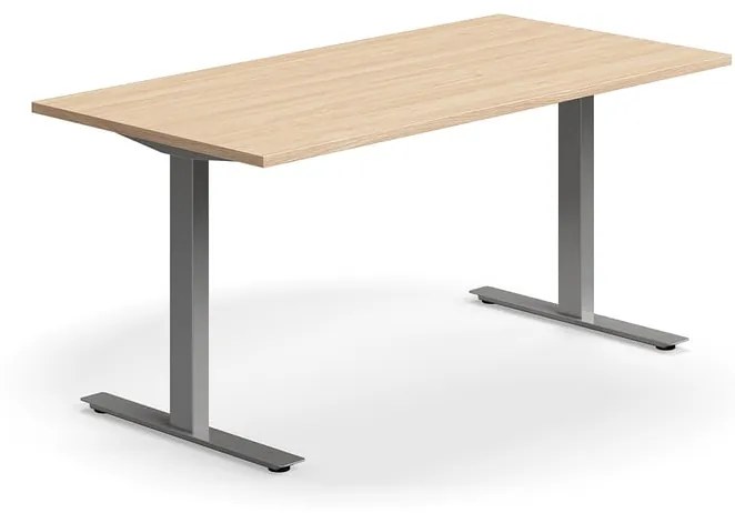 Kancelársky stôl QBUS, rovný, 1600x800 mm, T-rám, strieborný rám, dub