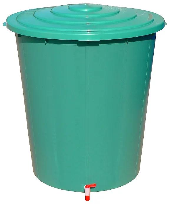 Plastový záhradný sud na dažďovú vodu, 300 L, výpustný kohútik, veko