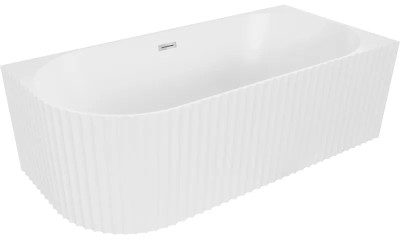 Mexen Gia, voľne stojaca rohová vaňa, drážkovaná, pravá, 150 x 75 cm, biela matná, chrómový prepad, 52701507501P-01