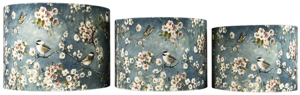 Sada 3ks šedá zamatová tienidlá Vtáčiky s kvetmi - Ø 28-30 cm Ø 33-35 cm Ø 40 cm