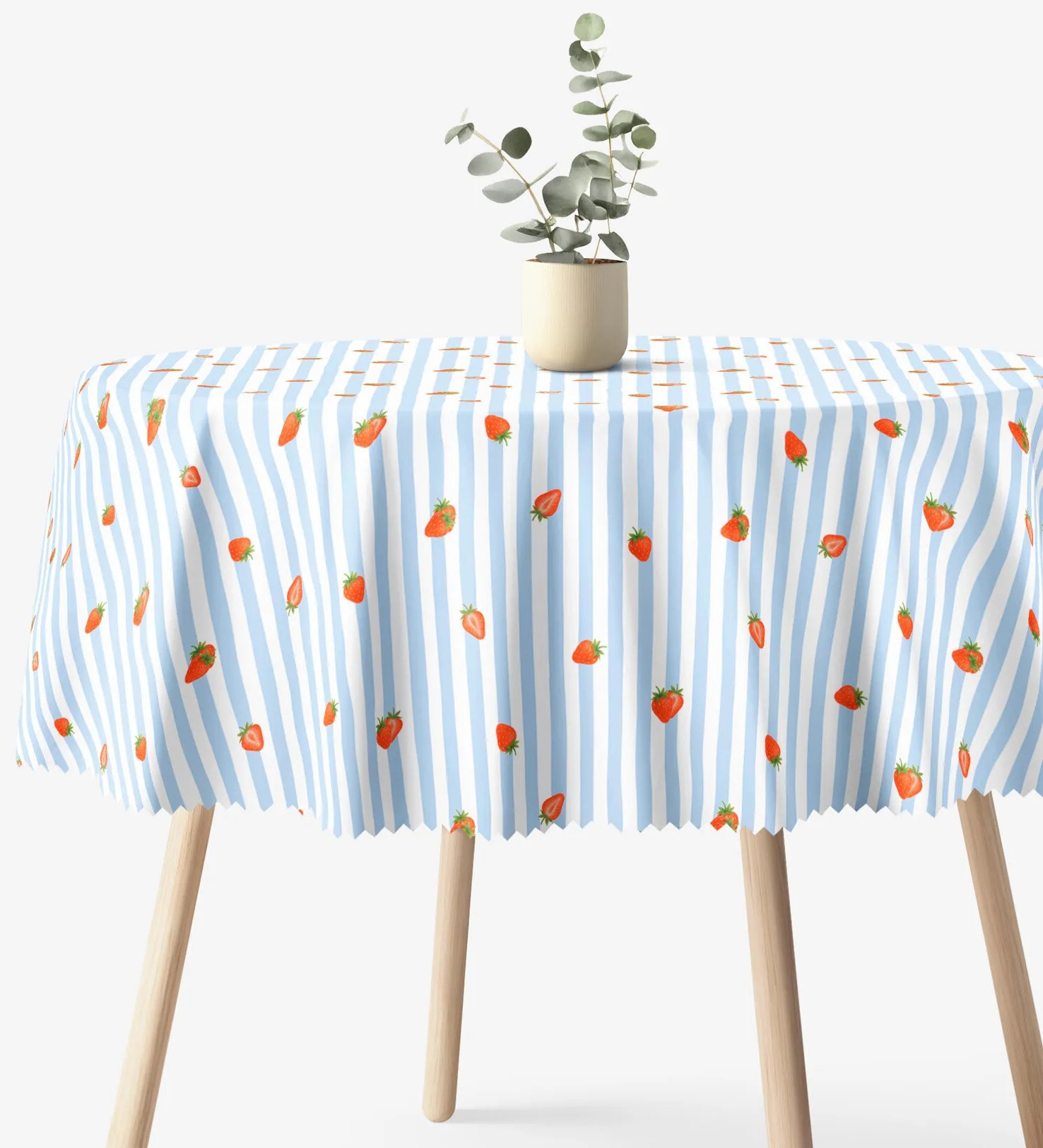 Goldea okrúhly teflónový obrus - modré prúžky s jahodami Ø 100 cm