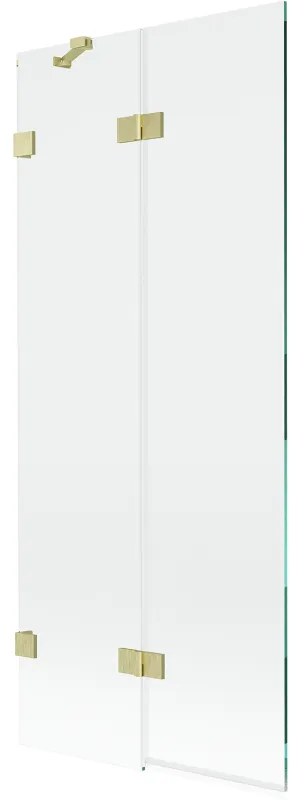 Mexen Lunar, 2-krídlová vaňová zástena ľavá 80 x 150 cm, číre sklo, zlatá matná, 897-080-100-55-00-L